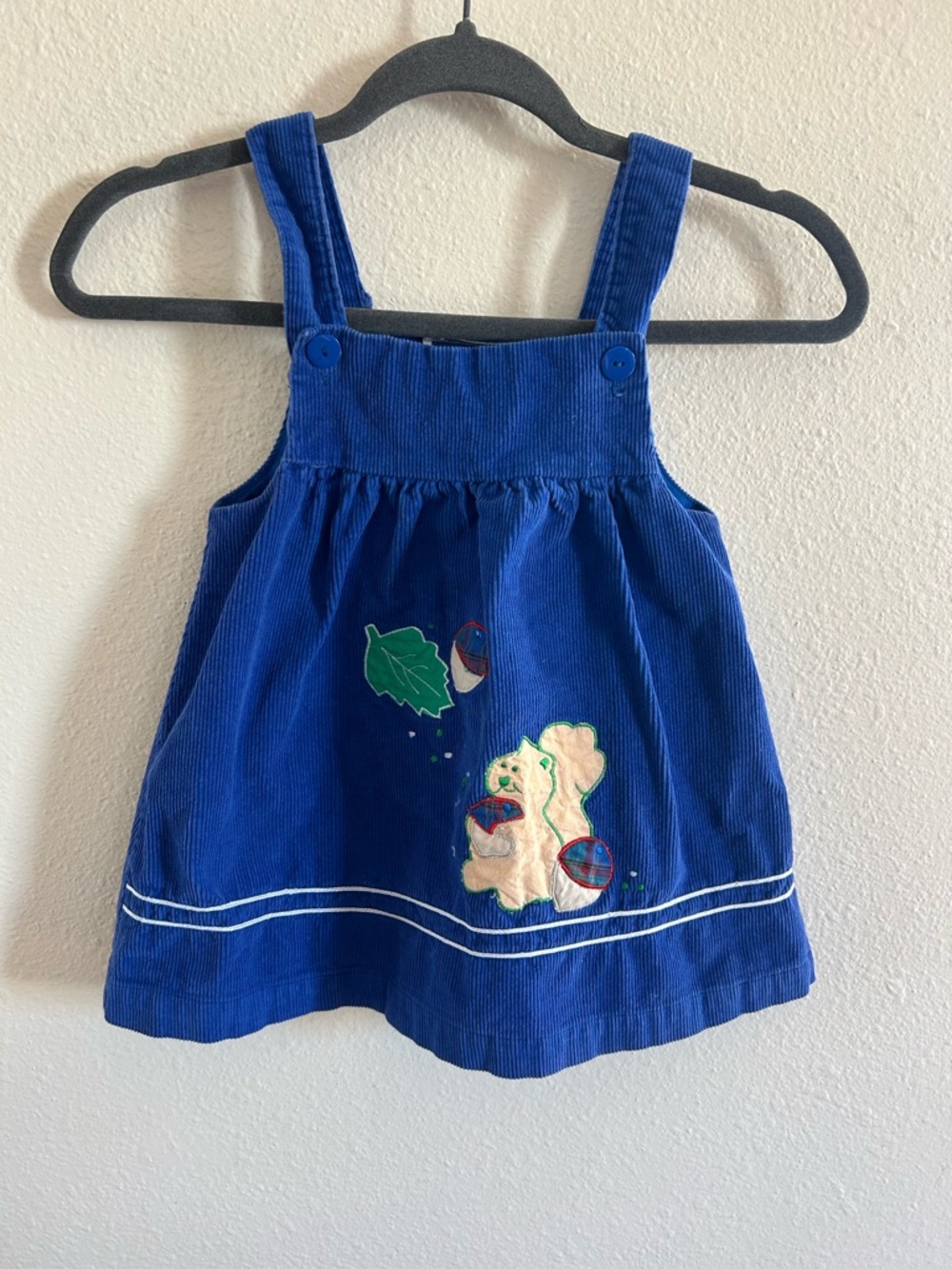 Vintage 90s Strawberry Souffle Cobalt Blue Corduroy Dress Girls Size 4